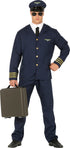 Adult airline pilot costume with jacket, shirt, tie, trousers and cap