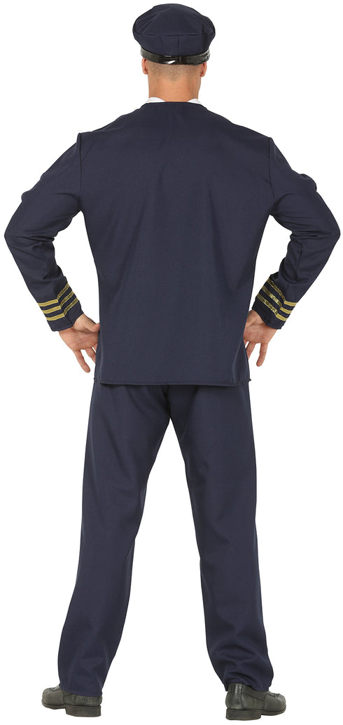 Adult airline pilot costume with jacket, shirt, tie, trousers and cap