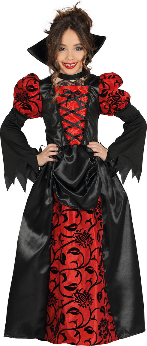 Girls vampiress costume dress with high collar for Halloween
