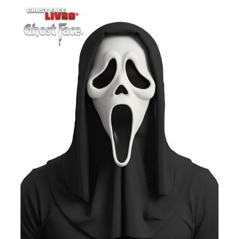Official Scream Ghost Face mask with black shroud