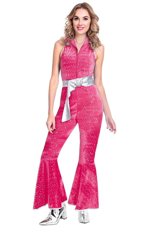 70's Disco Jumpsuit Ladies Costume (Pink)