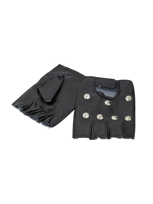 Black fingerless studded punk gloves with silver metal studs