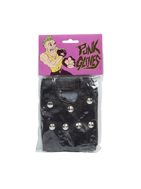 Black fingerless studded punk gloves with silver metal studs