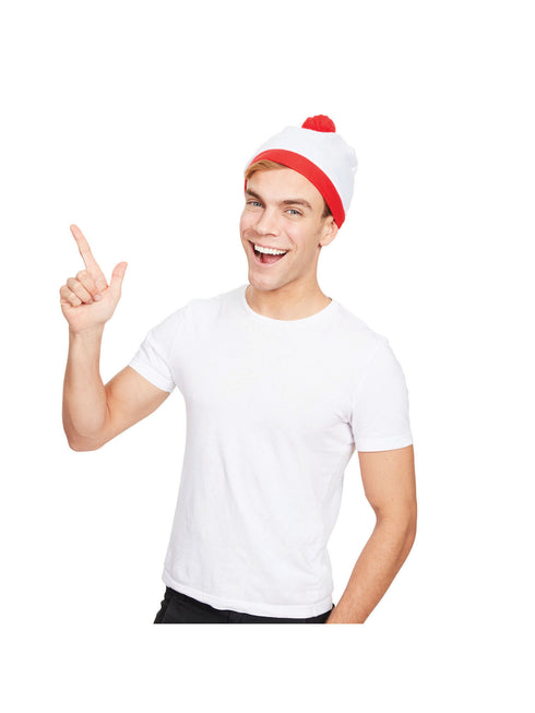 Bobble Hat White with Red Pom Pom