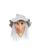 Old witch full face mask with attached black hat and long grey hair