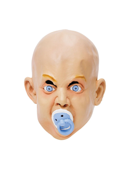 Creepy rubber baby head mask with dummy for adults