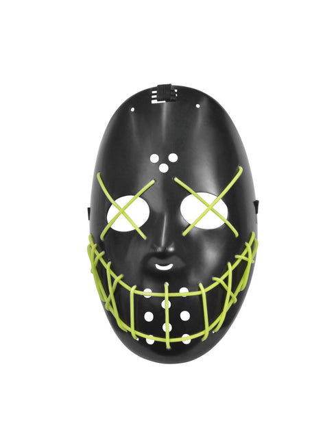 Black anarchy full face mask with neon green glow details