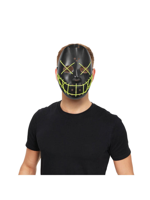 Black anarchy full face mask with neon green glow details