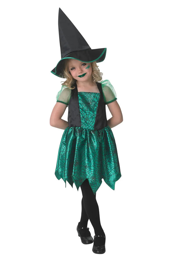 Girls Green Spider Witch Costume