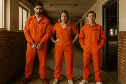 Orange Prisoner Overalls Adult Fancy Dress Costume