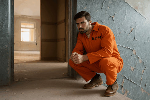 Orange Prisoner Overalls Adult Fancy Dress Costume