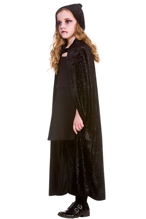 Girls Deluxe Velvet Hooded Cape - Black