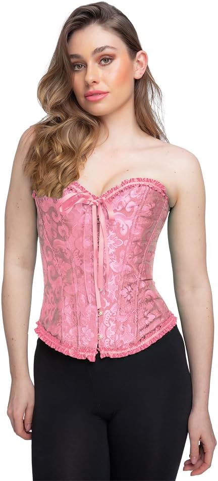 Deluxe Satin Lace Corset Ladies - Baby Pink