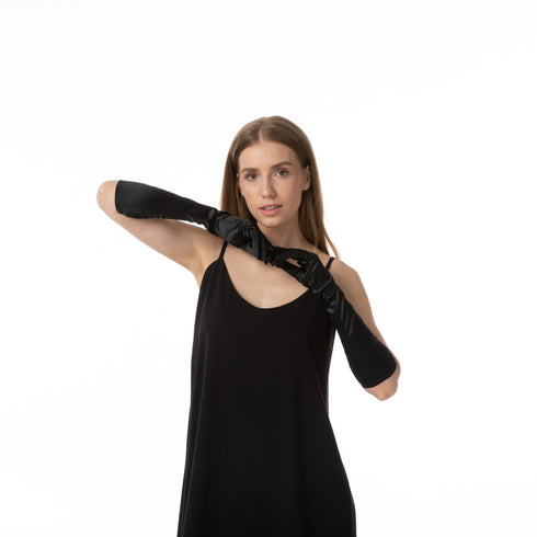 Satin Long Gloves, Black
