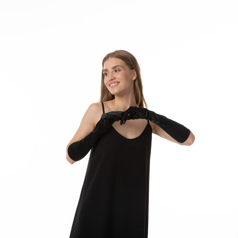 Satin Long Gloves, Black
