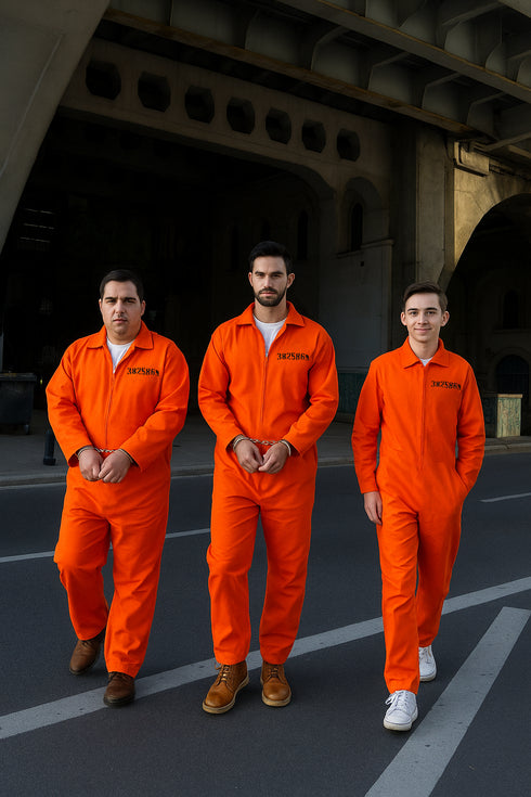 Orange Prisoner Overalls Adult Fancy Dress Costume