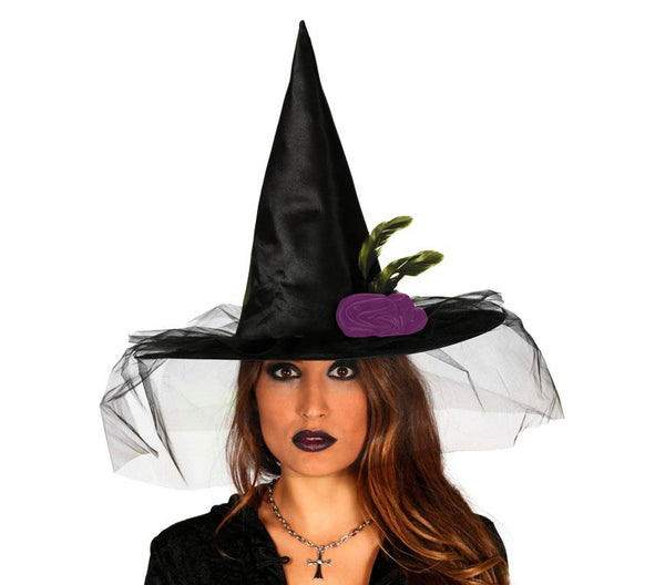 witch hat with black veil halloween accessory