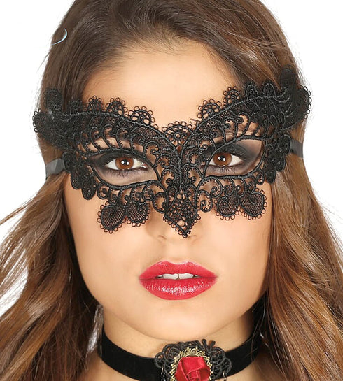 Embroidered Black Butterfly Mask With Feather