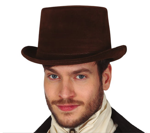 Historic Victorian Brown Top Hat With Elastic Costume For Old English Tales Adults Male
