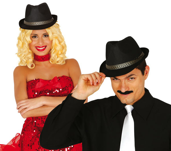 1920s Mascot Gangster Hat Black with Grey and Black Band Themed Dress Up For Adults