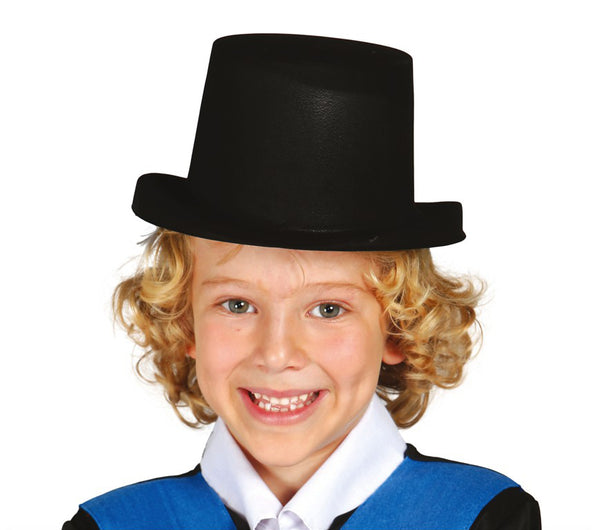 1920s English Lord And Magician Carnival Child Disguise Flocked Top Cylinder Hat Black