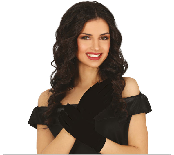 Magician Thief Fancy Dress Pair of Short Cotton Gloves Black for Women 25cm For Adults