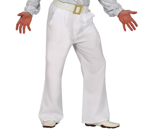 70s Themed Party Wear Rockstar Disco Men Bell Bottom White Trousers Male For Adult