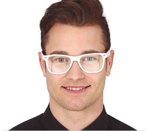 Plastic Fun Loving White Glasses With Clear Lenses Shades Party Wear Accessory Adults