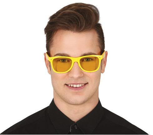 Plastic Fun Loving Yellow Glasses With Yellow Lenses Shades Party Wear Accessory