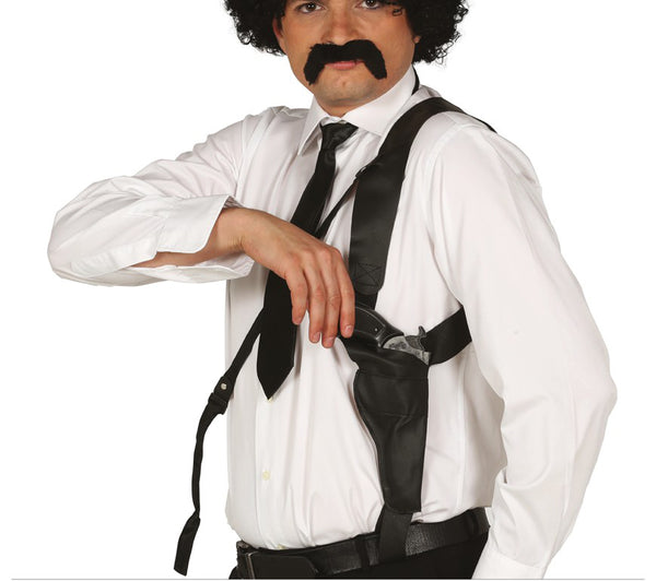 Faux Leather Shoulder Holster With Gun Police Detective Cowboy Fancy Costume Accessory