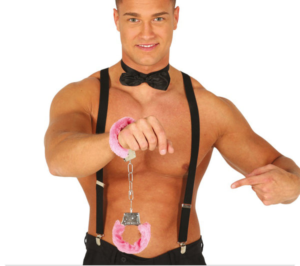 Valentines Metal Handcuffs covered with Baby Pink Velvet Adults Fancy Dress Accessory