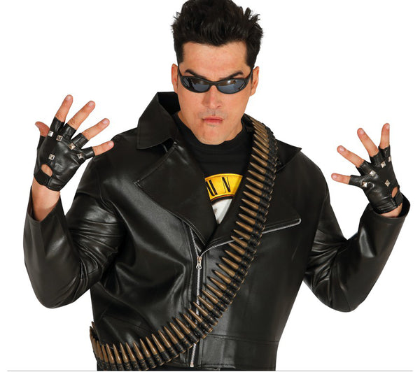 Unisex Polyester Pair Of Black Sado Gloves with Studs Army & Biker Outfit Accessory