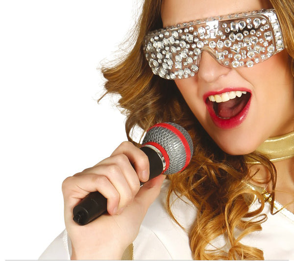 Rockstar 70s Disco Microphone with Black Handle and Red Stripe on Top Party Accessory