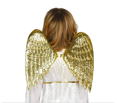 Fairy & Angel White Feather Wings 40 x 35 CM With Gold Details Fairytale Costume For Girls