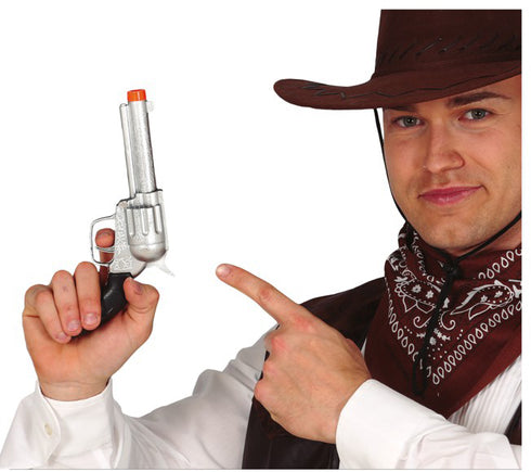 Cowboy & Sheriff Themed Toy Silver Gun 24CM with Black Handle Accessory For Kids & Adults