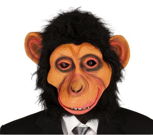 Fancy Dress Up Chimp Mask With Hair Costume Accessary Polyester Made Unisex Adults