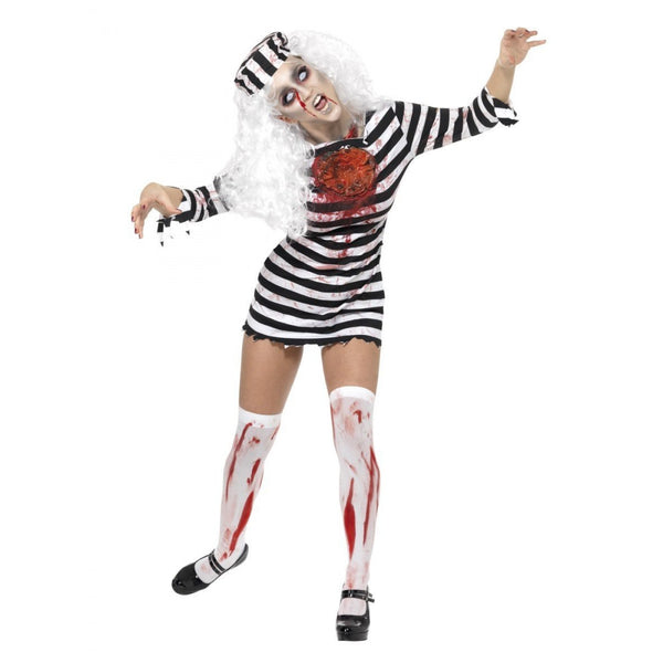 Zombie Convict Costume Black & White Dress