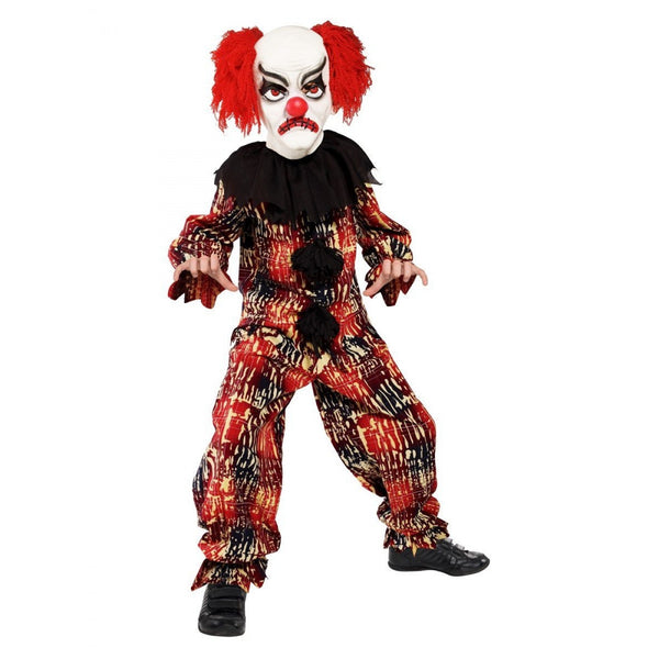 Scary Clown Kids Costume With Mask, Red