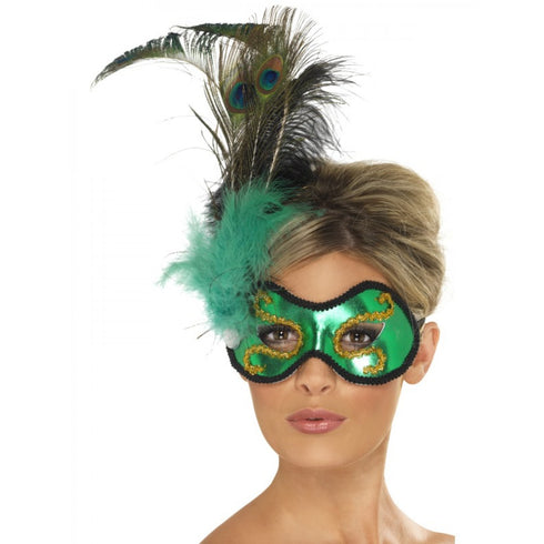 Emerald Peacock Eyemask with Side Feather Detail