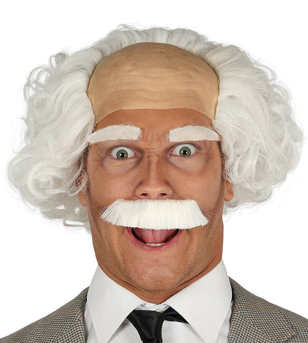 White Bald Wig with Moustache