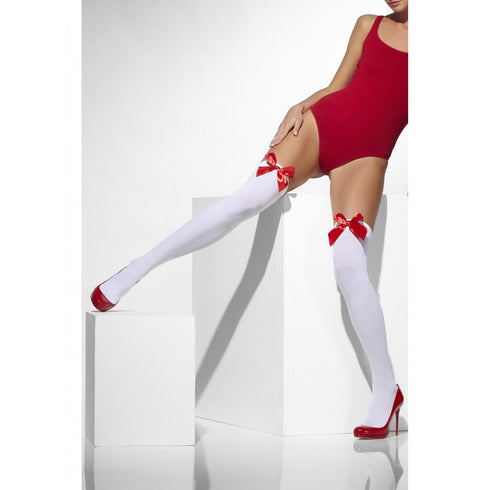 Opaque Hold-Ups White with Red Bows