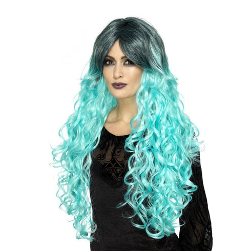 Gothic Glamour Wig Teal Green with Dark Roots