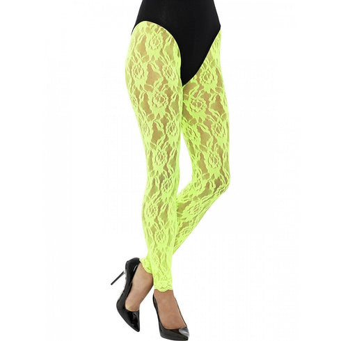 80s Lace Leggings Neon Green