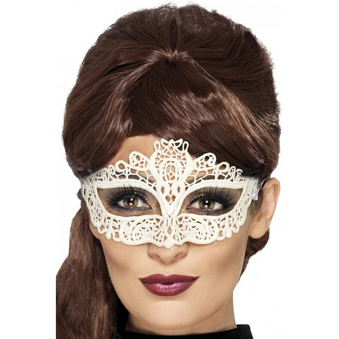 Embroidered Lace Filigree White Eyemask