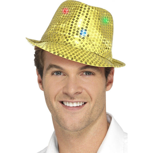 Light Up Sequin Trilby Hat Gold