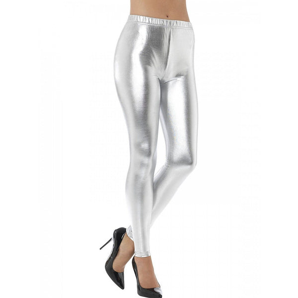 80s Metallic Disco Leggings Silver