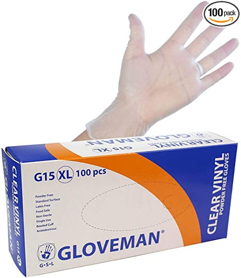 Gloveman Clear Vinyl Gloves (Box of 100) (Large)