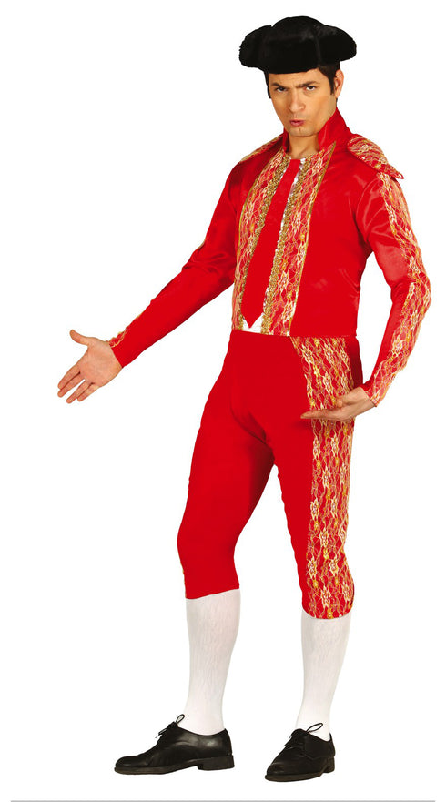 Masquerade Spanish Bright Red Bullfighter Costume With Pants And Jacket Adults Men