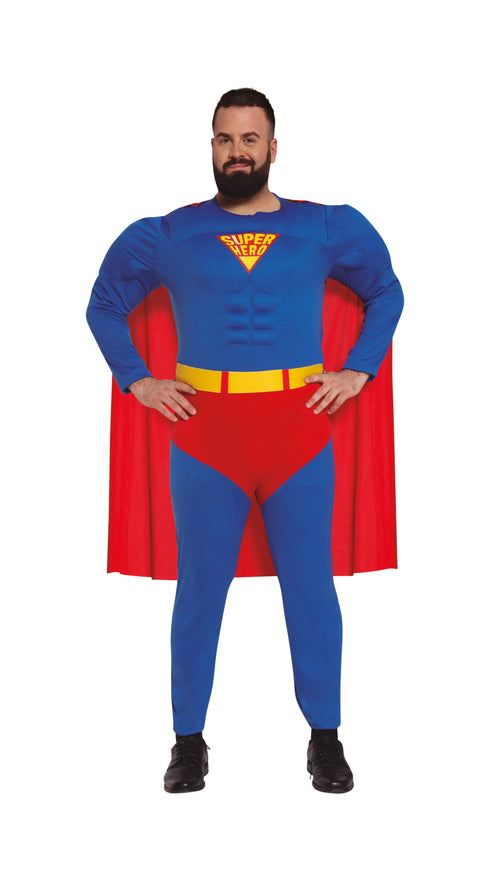 Superhero Muscles Costume With Jumpsuit Cape And Belt Fancy Dress Up For Men Adult