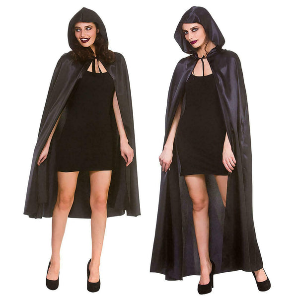 Deluxe Satin Hooded Cape (Black) 140CM